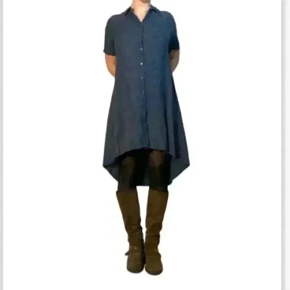 Eileen Fisher 100% Linen High Low Hem Market Dress Size XS - Picture 4 of 7